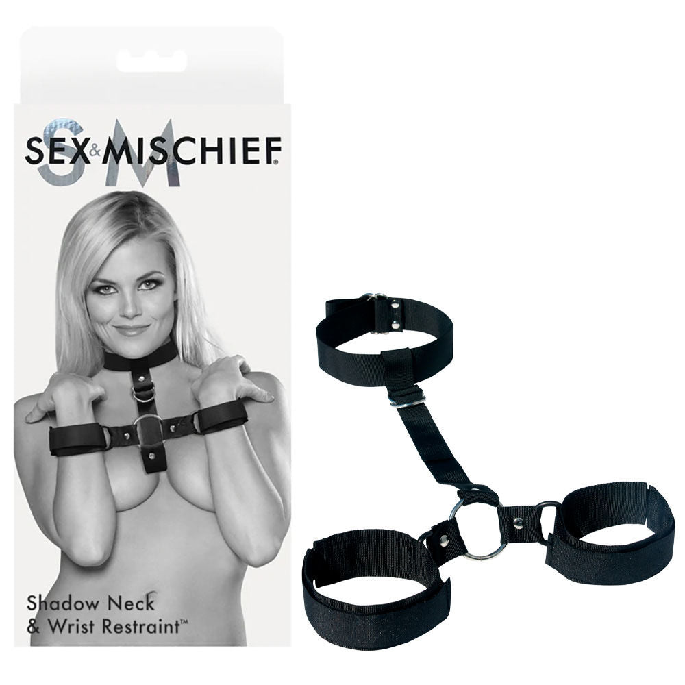 Sex & mischief - shadow neck and wrist restraint - Product front view and box front view | Flirtybay.com.au