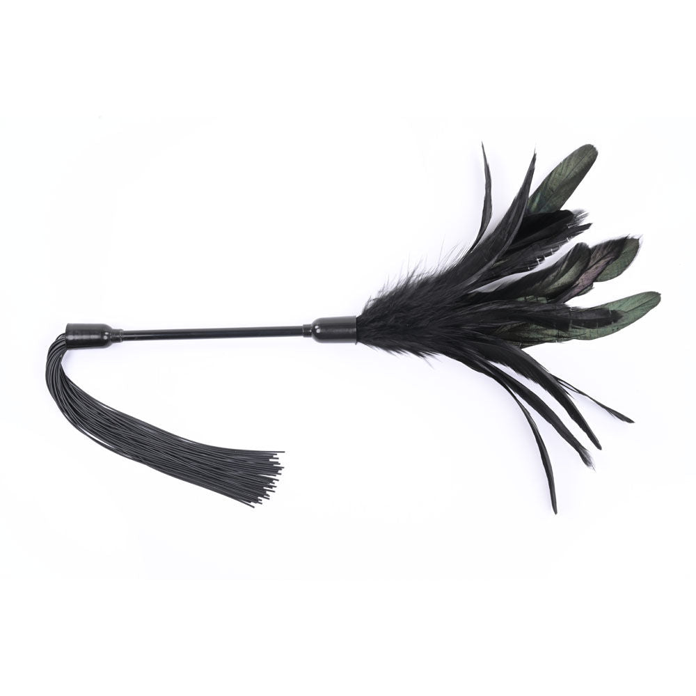 Sex & mischief - shadow tie and tickle kit - Product top view, focus on flogger  | Flirtybay.com.au