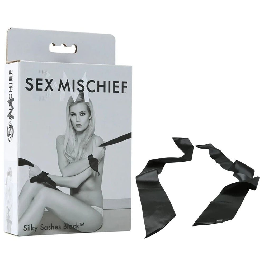 Sex & mischief - silky sashes - Product front view and box side view | Flirtybay.com.au