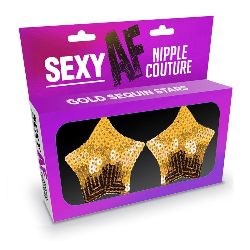 Sexy af - nipple couture gold stars - pasties -  box side view | Flirtybay.com.au