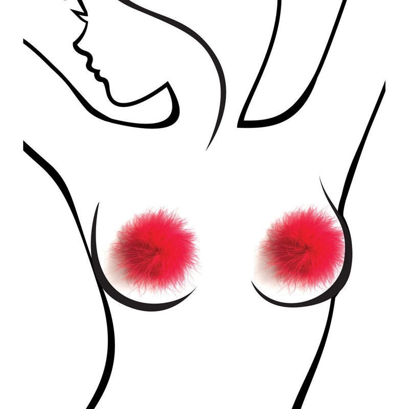 Sexy af - nipple couture marabou - red pasties - Product front view  | Flirtybay.com.au