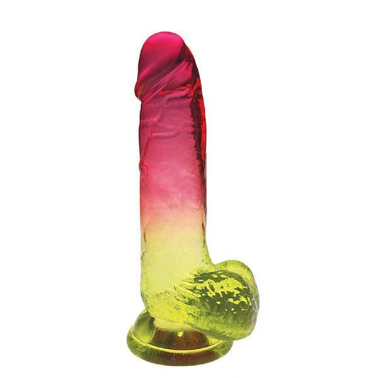Shades - 8'' jelly tpr dildo - Product front view, pink and purple  | Flirtybay.com.au