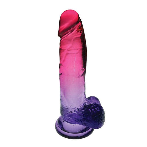 Shades - 8'' jelly tpr dildo - Product front view, pink and purple  | Flirtybay.com.au