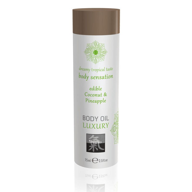 Shiatsu - edible body oil - luxury - coconut and pineapple, Product front view  | Flirtybay.com.au