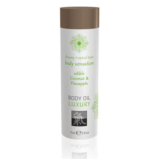 Shiatsu - edible body oil - luxury - coconut and pineapple, Product front view  | Flirtybay.com.au