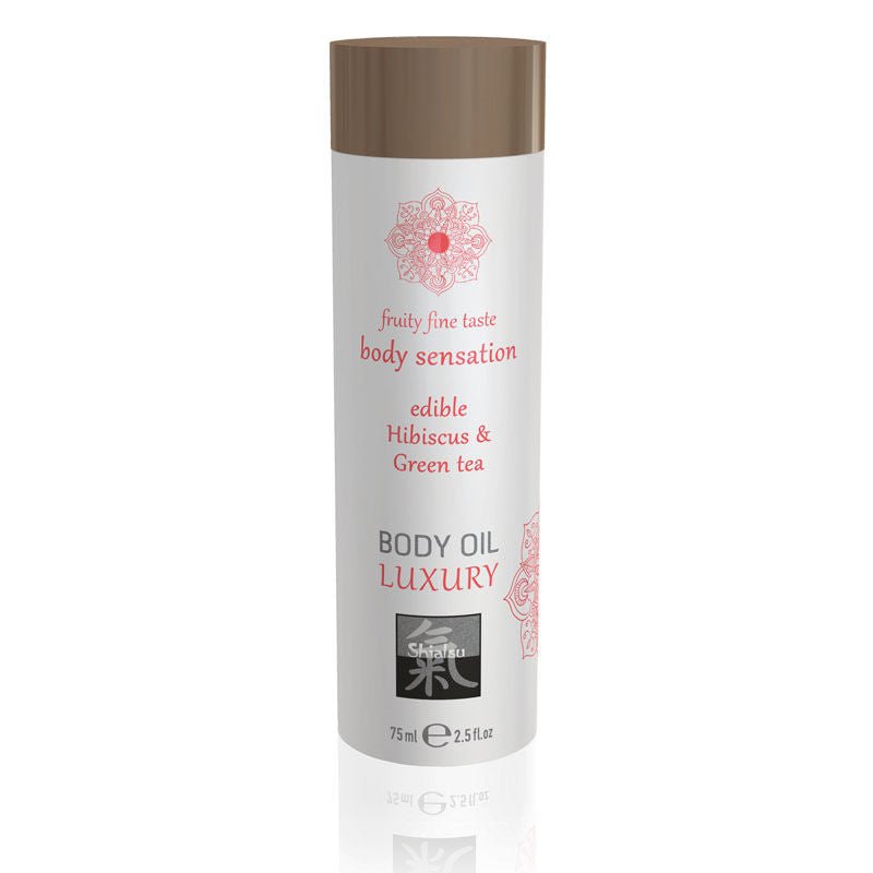 Shiatsu - edible body oil - luxury - hibiscus and green tea, Product front view  | Flirtybay.com.au