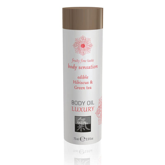 Shiatsu - edible body oil - luxury - hibiscus and green tea, Product front view  | Flirtybay.com.au