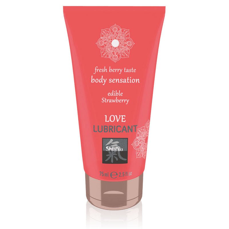 Shiatsu love - edible water-based lubricant - Product front view, strawberry  | Flirtybay.com.au