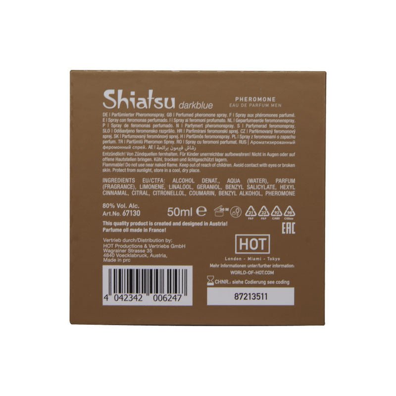 Shiatsu  - pheromone eau de parfum men - dark -  box bottom view | Flirtybay.com.au