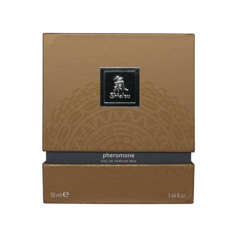 Shiatsu pheromone eau de parfum men - grey -  box side view | Flirtybay.com.au
