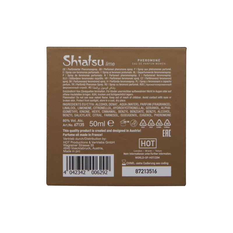 Shiatsu - pheromone eau de parfum women - lime -  box bottom view | Flirtybay.com.au