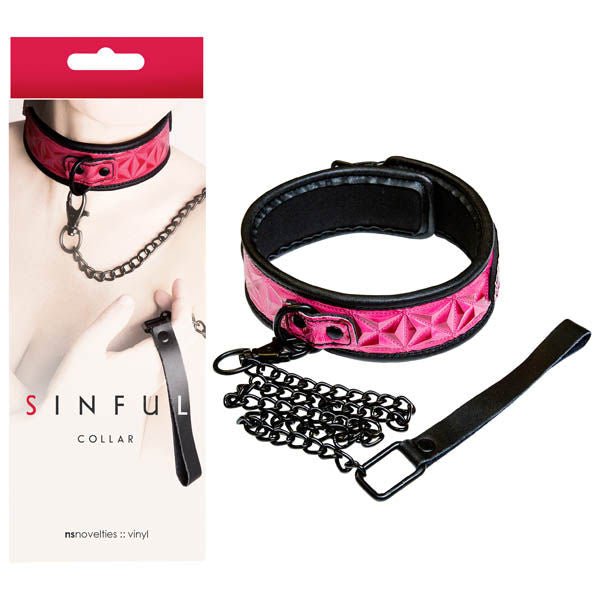Sinful - pink bondage collar - Product front view and box front view | Flirtybay.com.au