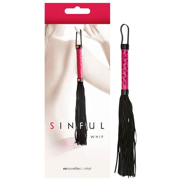 Sinful - pink bondage flogger - Product front view and box front view | Flirtybay.com.au