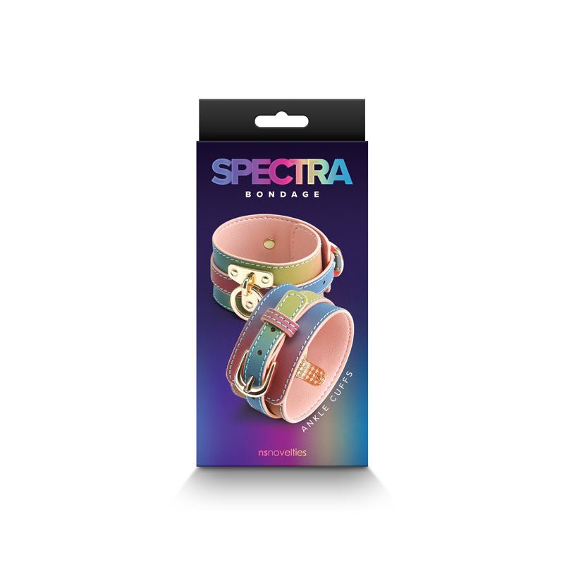 Spectra bondage - ankle cuffs - rainbow -  box front view | Flirtybay.com.au