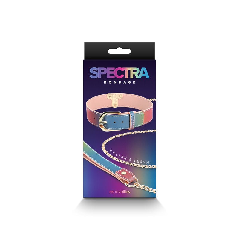 Spectra bondage - collar & leash - rainbow -  box front view | Flirtybay.com.au