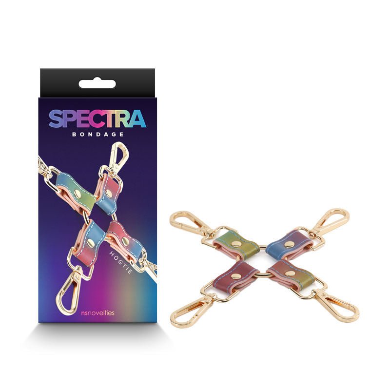 Spectra bondage - hogtie - rainbow - Product top view and box front view | Flirtybay.com.au