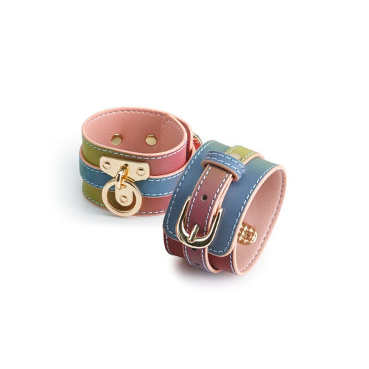 Spectra bondage - wrist cuffs - rainbow - Product front view  | Flirtybay.com.au