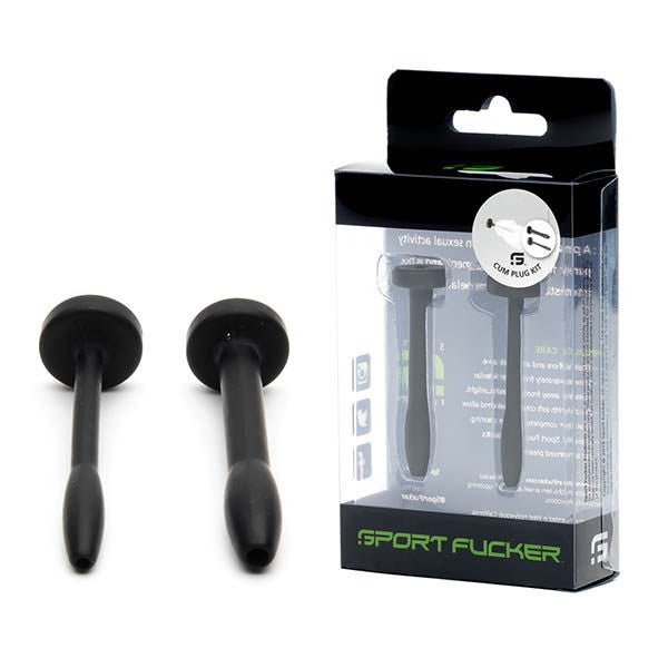Sport fucker - cum plug kit - silicone urethral dilator - black, Product front view and box front view | Flirtybay.com.au