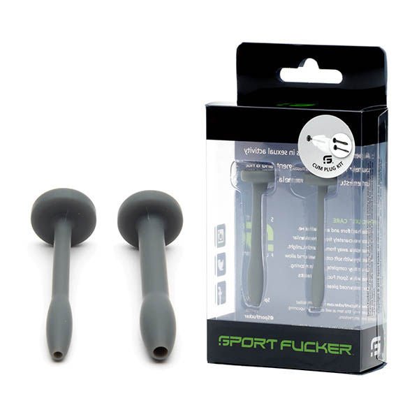 Sport fucker - cum plug kit - silicone urethral dilator - grey, Product top view and box front view | Flirtybay.com.au