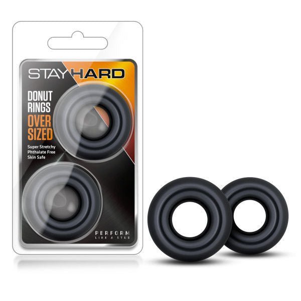 Stay hard - donut cock rings black oversized - Product front view and box front view and box view | Flirtybay.com.au
