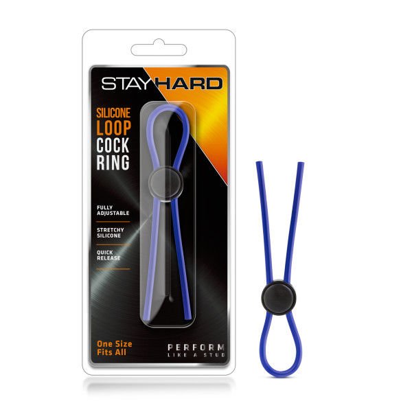 Stay hard - silicone loop cock ring - blue, Product front view and box front view | Flirtybay.com.au