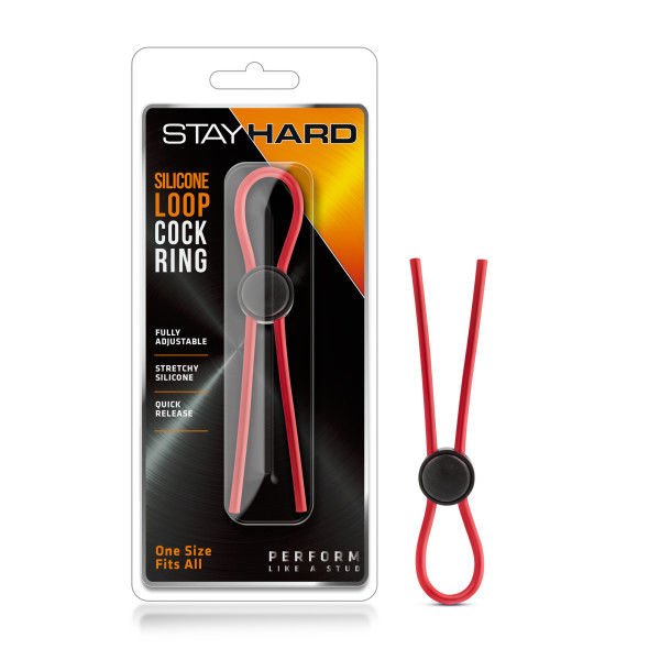 Stay hard - silicone loop cock ring - red, Product front view and box front view | Flirtybay.com.au