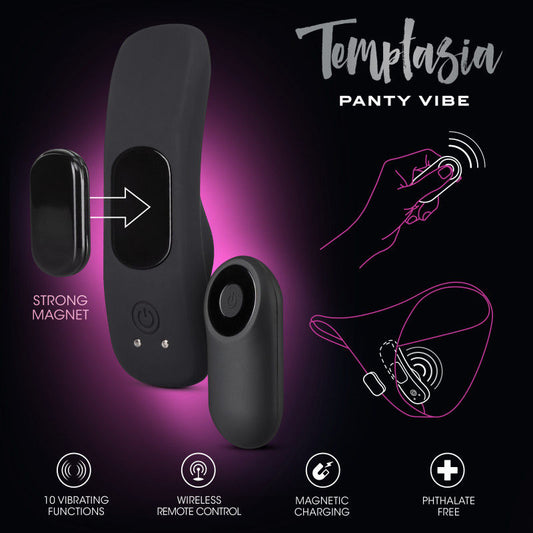 Temptasia Remote Control Panty Vibe - Vibrating Panties, front with features | Flirty Bay Online adult store Perth