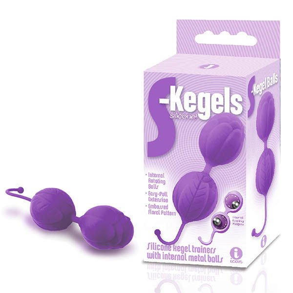 The 9's - s- purple kegel balls - Product front view and box side view | Flirtybay.com.au