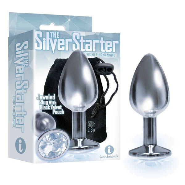 The silver starter - butt plug - crystal, Product front view and box front view | Flirtybay.com.au