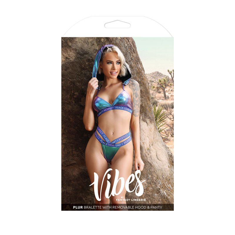 Vibes plur - bralette with removeable hood & panty -  box front view | Flirtybay.com.au