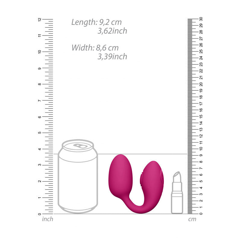 Vive - aika - remote control g-spot and clitoral vibrator - Product front view, with dimensions  | Flirtybay.com.au