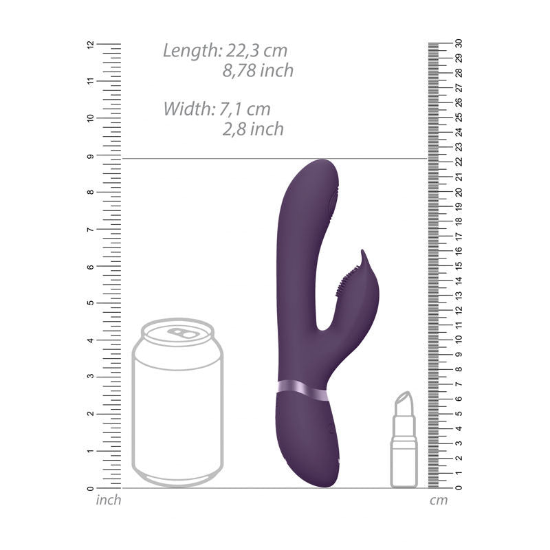 Vive - aimi - 3x motor swinging rabbit vibrator - Product front view, with dimensions  | Flirtybay.com.au