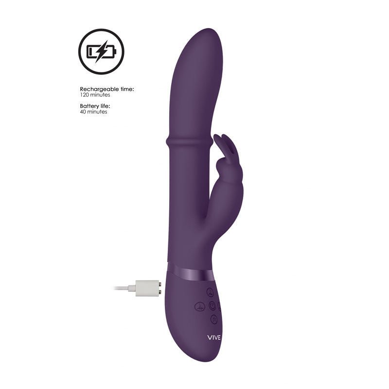 Vive - halo - rabbit vibrator - Product side view, focus on charger  | Flirtybay.com.au