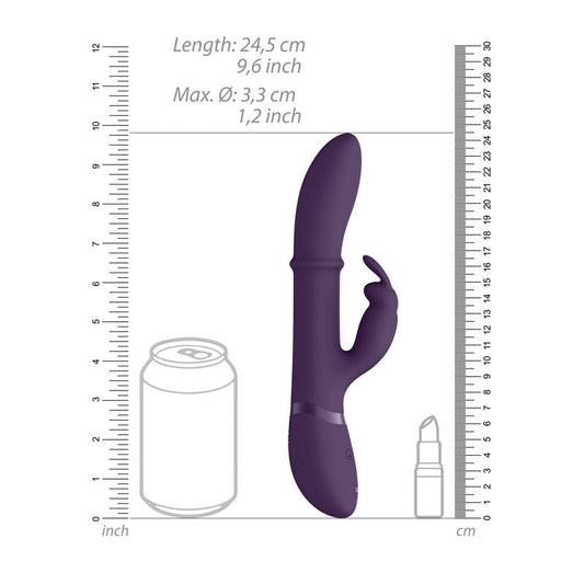 Vive - halo - rabbit vibrator - Product side view, with dimensions  | Flirtybay.com.au