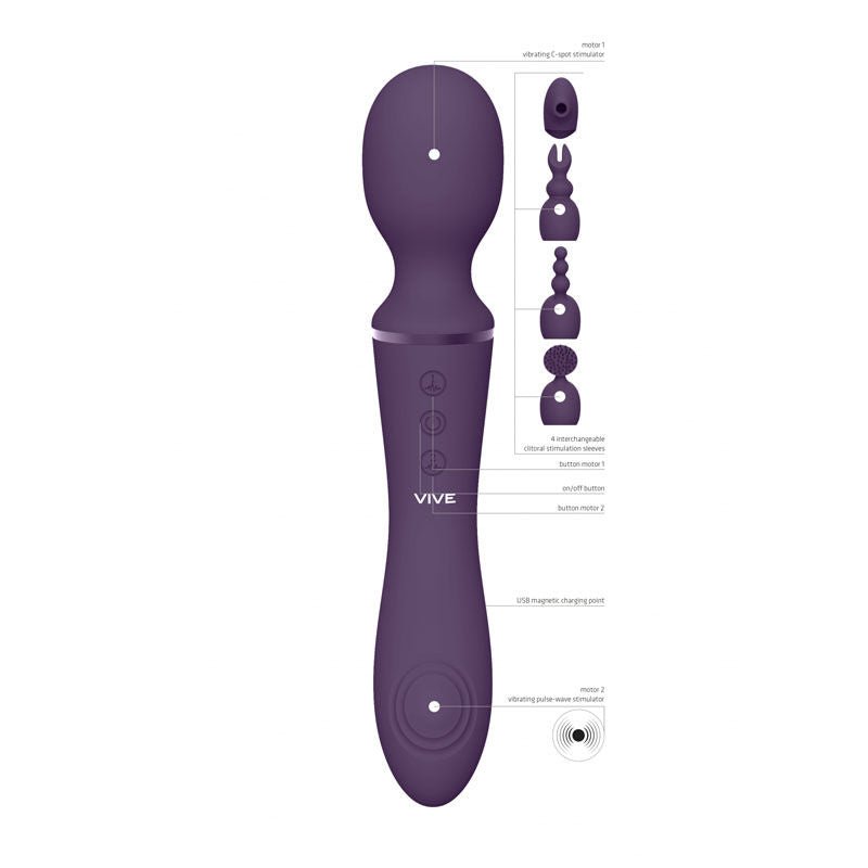 Vive - nami - vibrating wand and g-spot vibrator - Product front view, with specifications  | Flirtybay.com.au