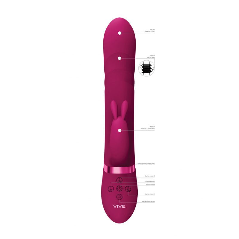 Vive -  nari - rotating bead shaft - rabbit vibrator - Product front view, with specifications  | Flirtybay.com.au