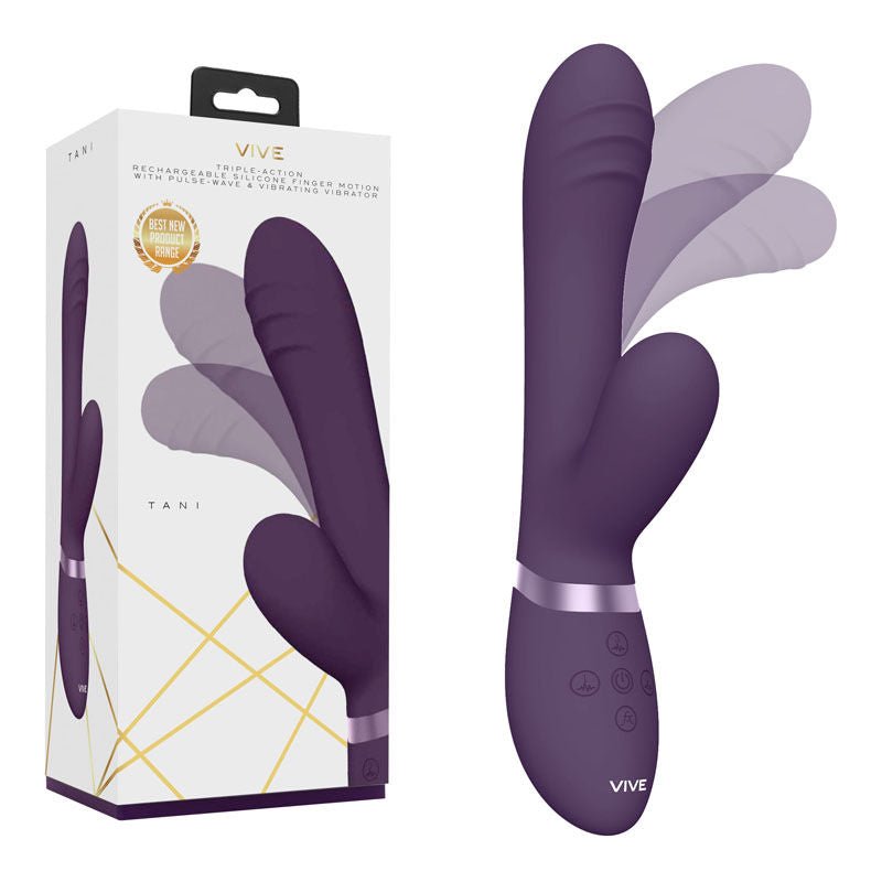 Vive - tani - pulsing wave - rabbit vibrator - Product side view and box side view | Flirtybay.com.au