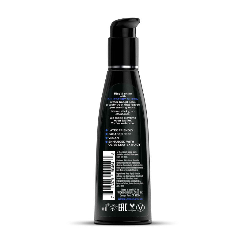 Wicked aqua - flavoured water-based lubricant 120 ml - blueberry muffin, Product back view  | Flirtybay.com.au