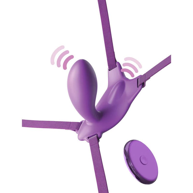 Side view of the Fantasy For Her Ultimate G-Spot Butterfly showing curved vibrator and adjustable strap | Flirty Bay, vibrating panties, best vibrator, vibrator ladies.

