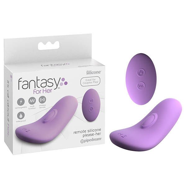 Packaging of the Fantasy For Her Remote Silicone Please-Her Clitoral Vibrator showing product and remote control | Flirty Bay, vibrator ladies, sexual massager, best vibrator.