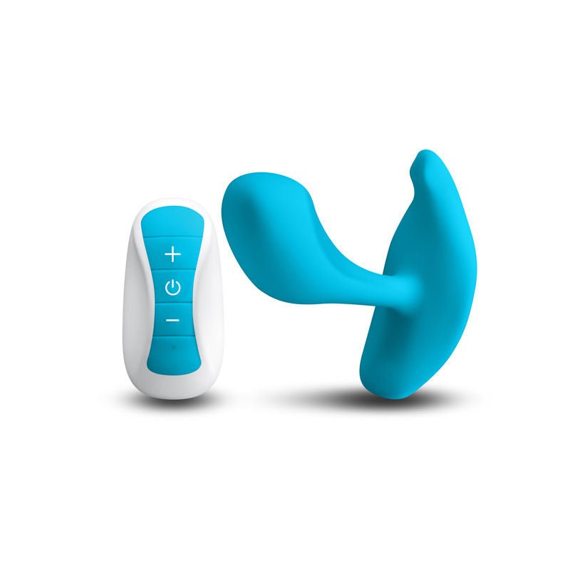 Front view of Inya Eros remote control vibrator in blue with compact remote | Flirty Bay, vibrating undies, finger vibrator, vibrator ladies.