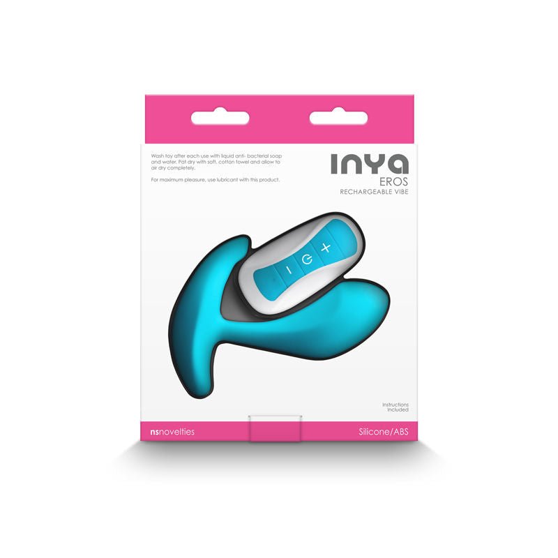 Blue Inya Eros remote control vibrator in box packaging showcasing sleek design | Flirty Bay, vibrating underwear, best vibrator, sexual massager.