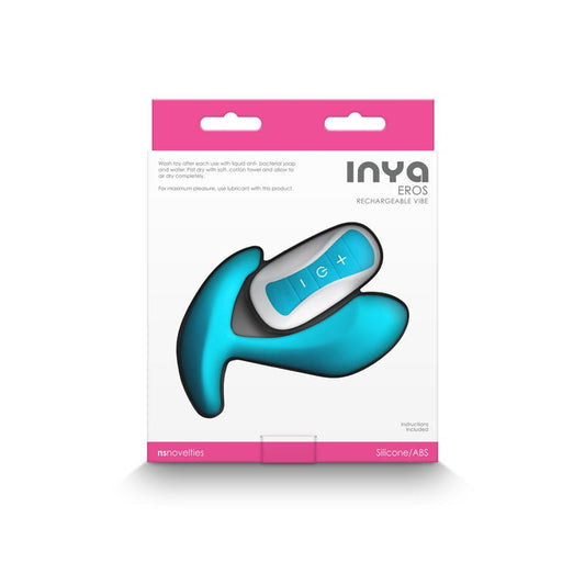 Blue Inya Eros remote control vibrator in box packaging showcasing sleek design | Flirty Bay, vibrating underwear, best vibrator, sexual massager.