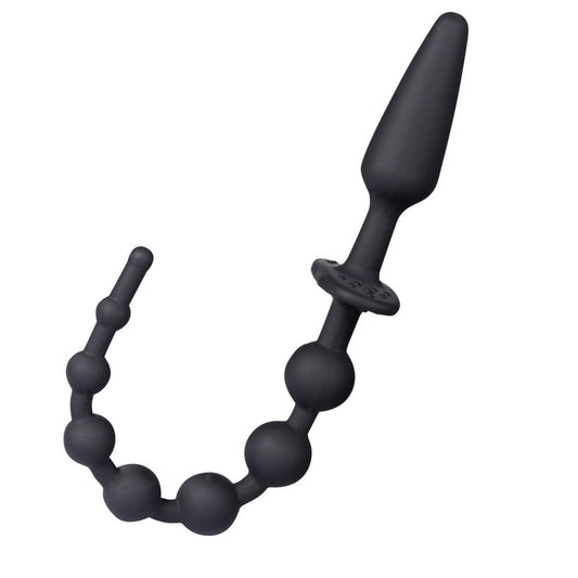Side view of dual-ended anal beads and plug highlighting smooth silicone quality against white background | Flirty Bay, anal plug adult store Australia