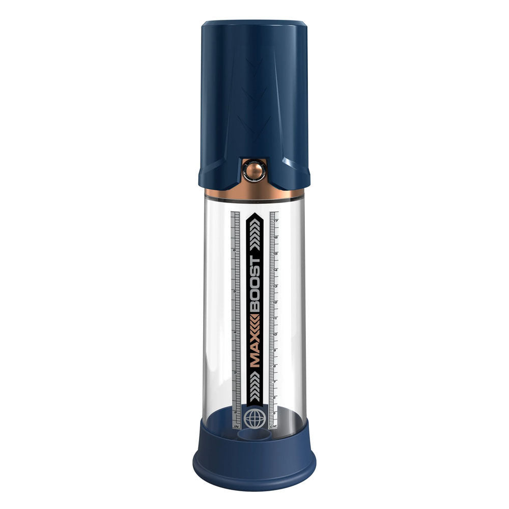 Manual penis pump with clear measurement cylinder and soft silicone sleeve for erection enhancement, front | Flirty bay online adult store, adult toys and lingerie