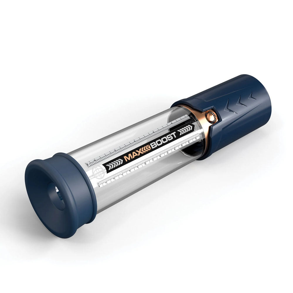 Manual penis pump with clear measurement cylinder and soft silicone sleeve for erection enhancement, top view | Flirty bay online adult store, adult toys and lingerie