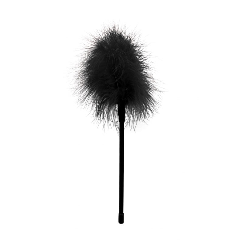 Black and white feather tickler by OUCH! for sensual foreplay and erotic teasing, back view | Flirty bay online adult store, adult toys and lingerie
