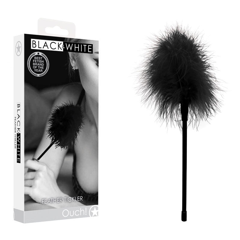 Black and white feather tickler by OUCH! for sensual foreplay and erotic teasing | Flirty bay online adult store, adult toys and lingerie