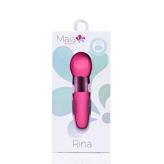 Front view of the pink Maia Rina bullet vibrator packaging on a white background | Flirty Bay, sex toys Australia